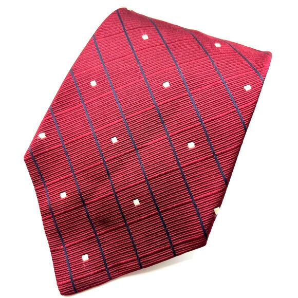Tommy Hilfiger Men's Tie-57" -Red Blue Stripe Jacquard Silk Necktie -Made in USA - Picture 4 of 5